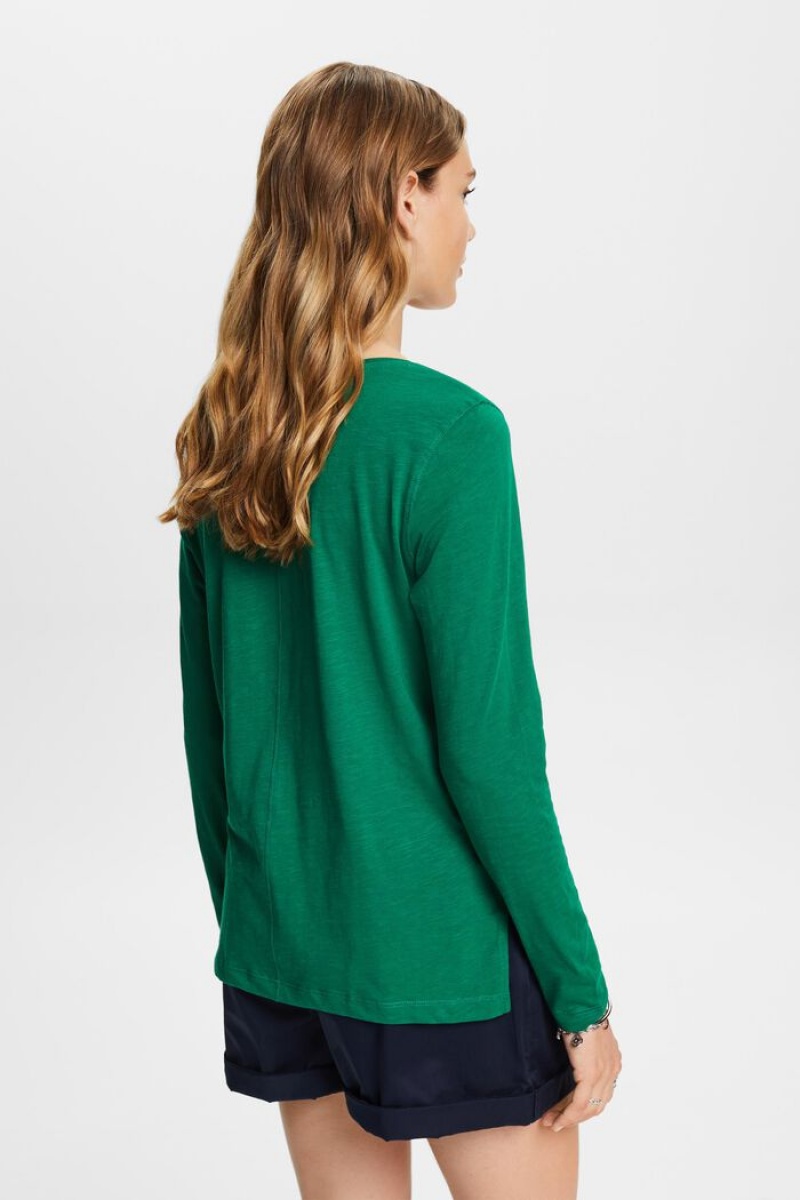 Dámské Topy Esprit Jersey Long Sleeve,100% Bavlněné Tmavě Zelene | XSQ962147