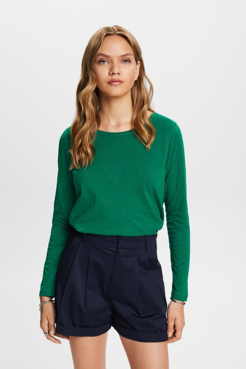 Dámské Topy Esprit Jersey Long Sleeve,100% Bavlněné Tmavě Zelene | XSQ962147