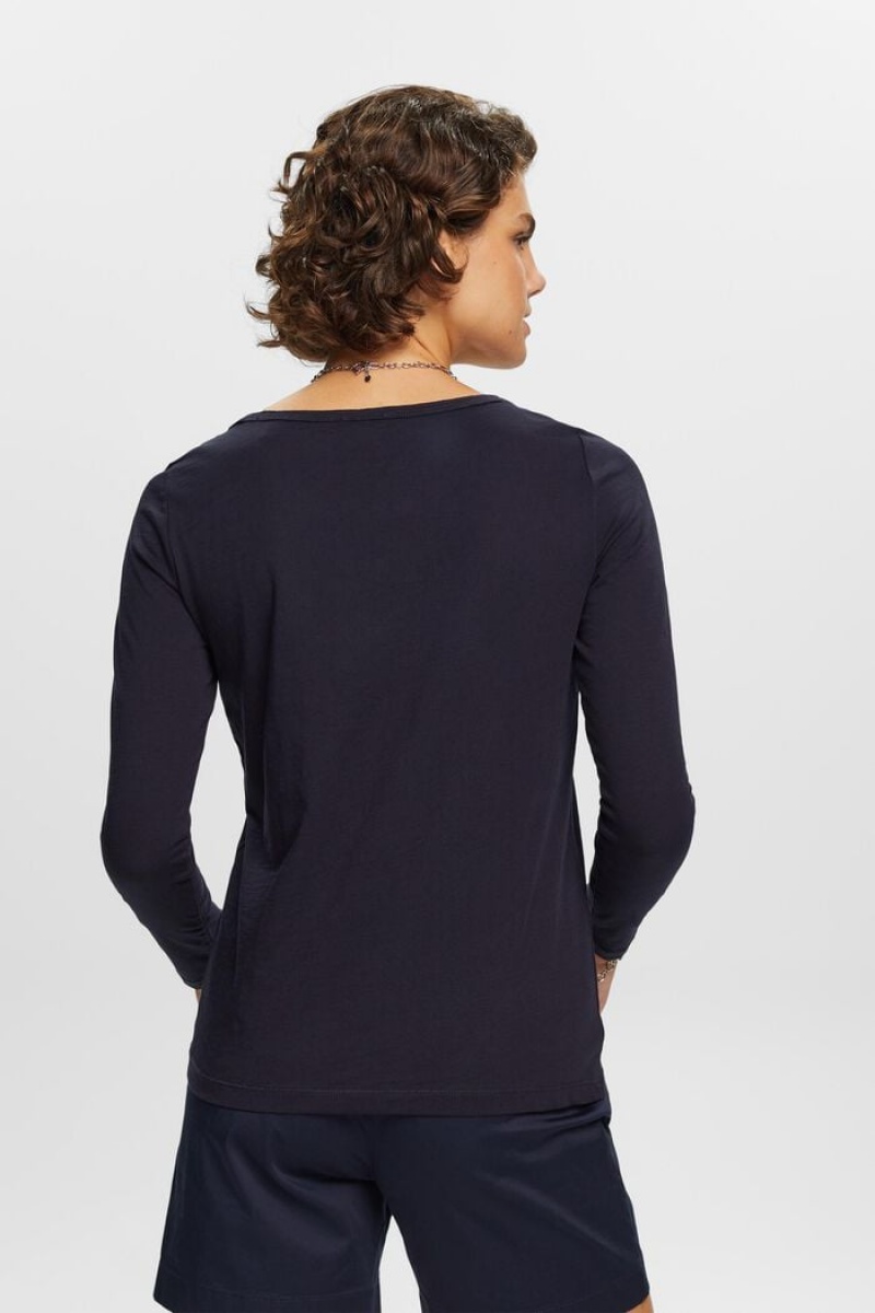 Dámské Topy Esprit Jersey Long-sleeve Tmavě Blankyt | ZOU091854