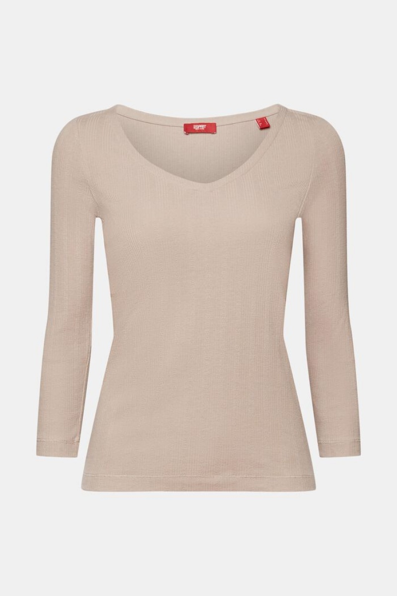 Dámské Topy Esprit Pointelle Long-sleeve Světle Šedé Hnědé | VZH216485