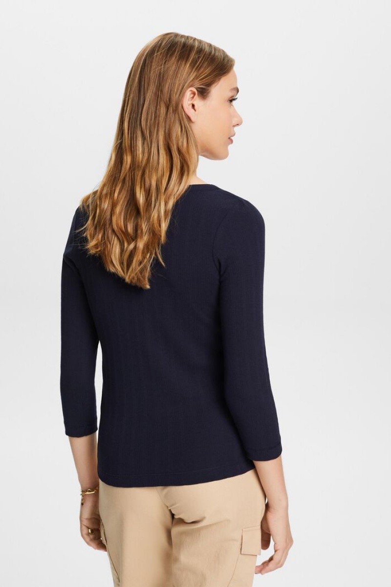 Dámské Topy Esprit Pointelle Long-sleeve Tmavě Blankyt | SWK726139