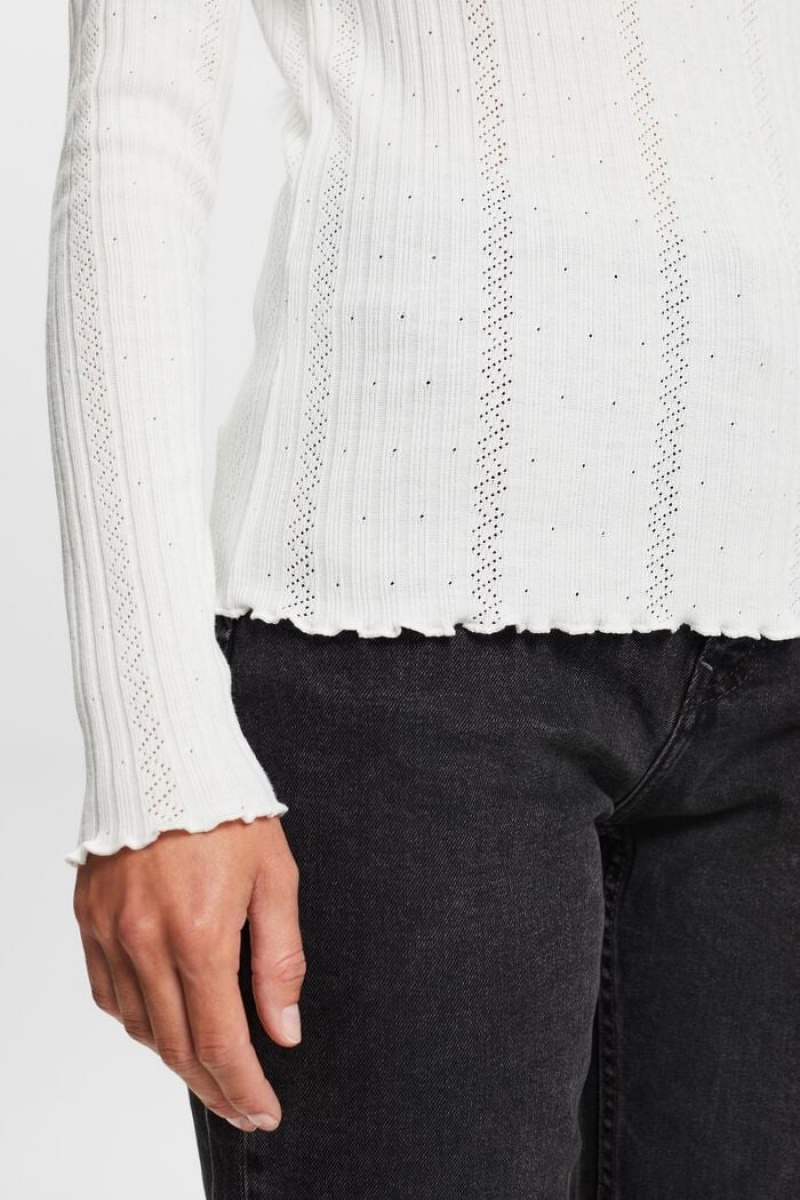 Dámské Topy Esprit Pointelle Rib-knit Longsleeve Bílé | ZTP238510