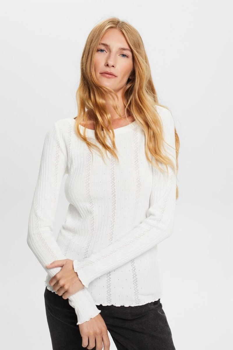 Dámské Topy Esprit Pointelle Rib-knit Longsleeve Bílé | ZTP238510