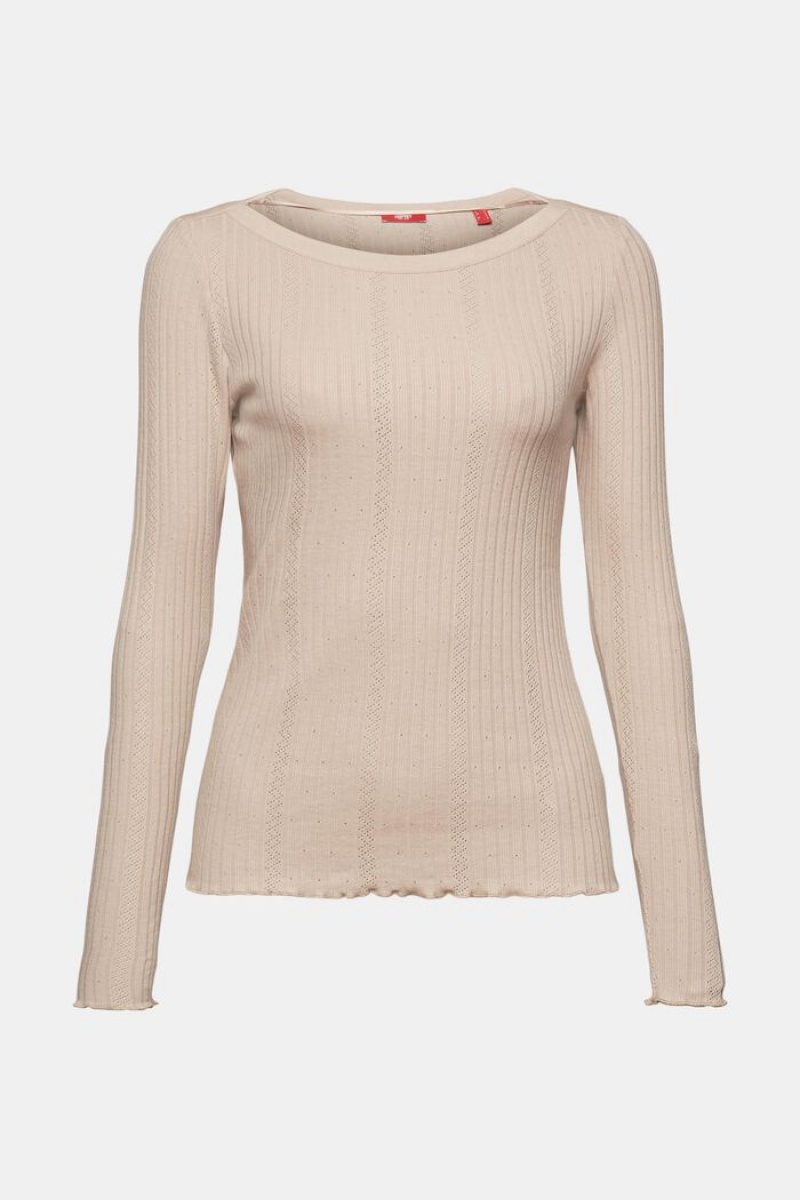 Dámské Topy Esprit Pointelle Rib-knit Longsleeve Světle Šedé Hnědé | ASZ069582