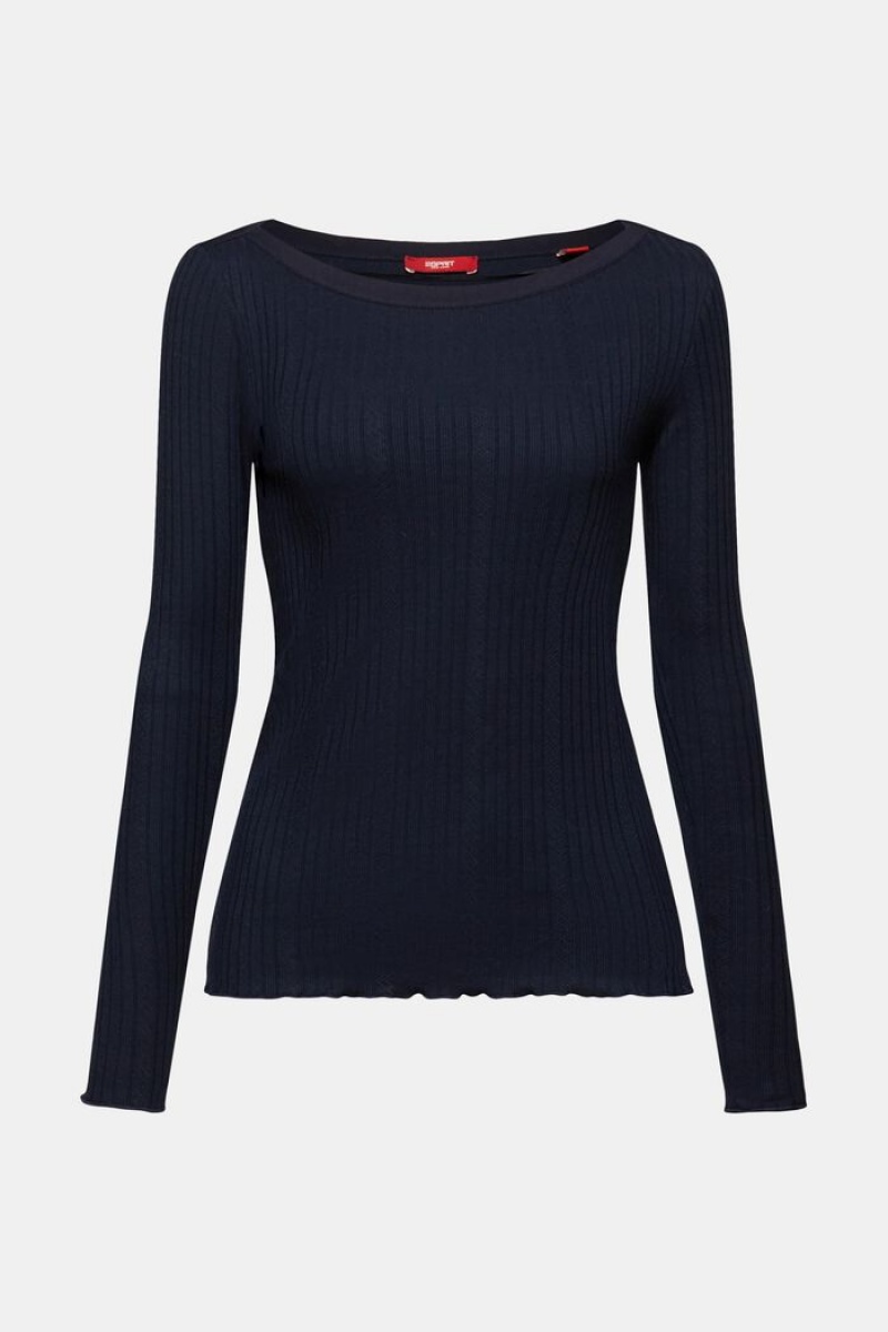 Dámské Topy Esprit Pointelle Rib-knit Longsleeve Tmavě Blankyt | FHC914075