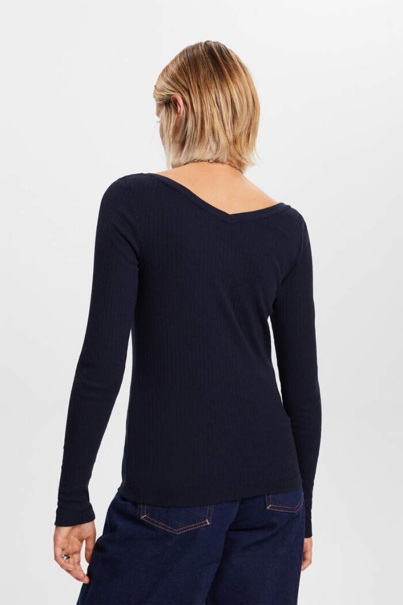 Dámské Topy Esprit Pointelle V-neck Tmavě Blankyt | ITU354960