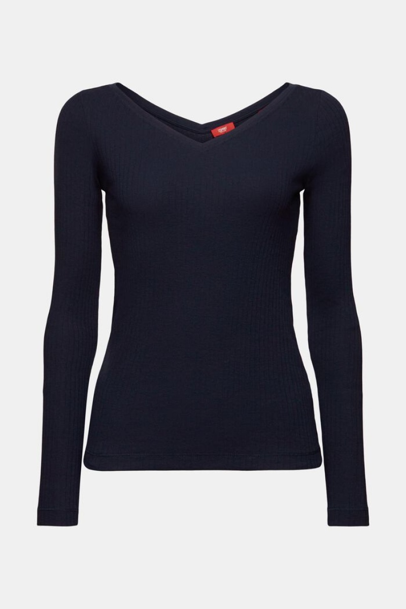 Dámské Topy Esprit Pointelle V-neck Tmavě Blankyt | ITU354960