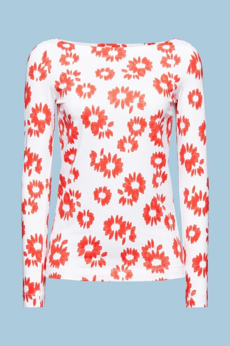 Dámské Topy Esprit Printed Longsleeve Bílé | DUT760921