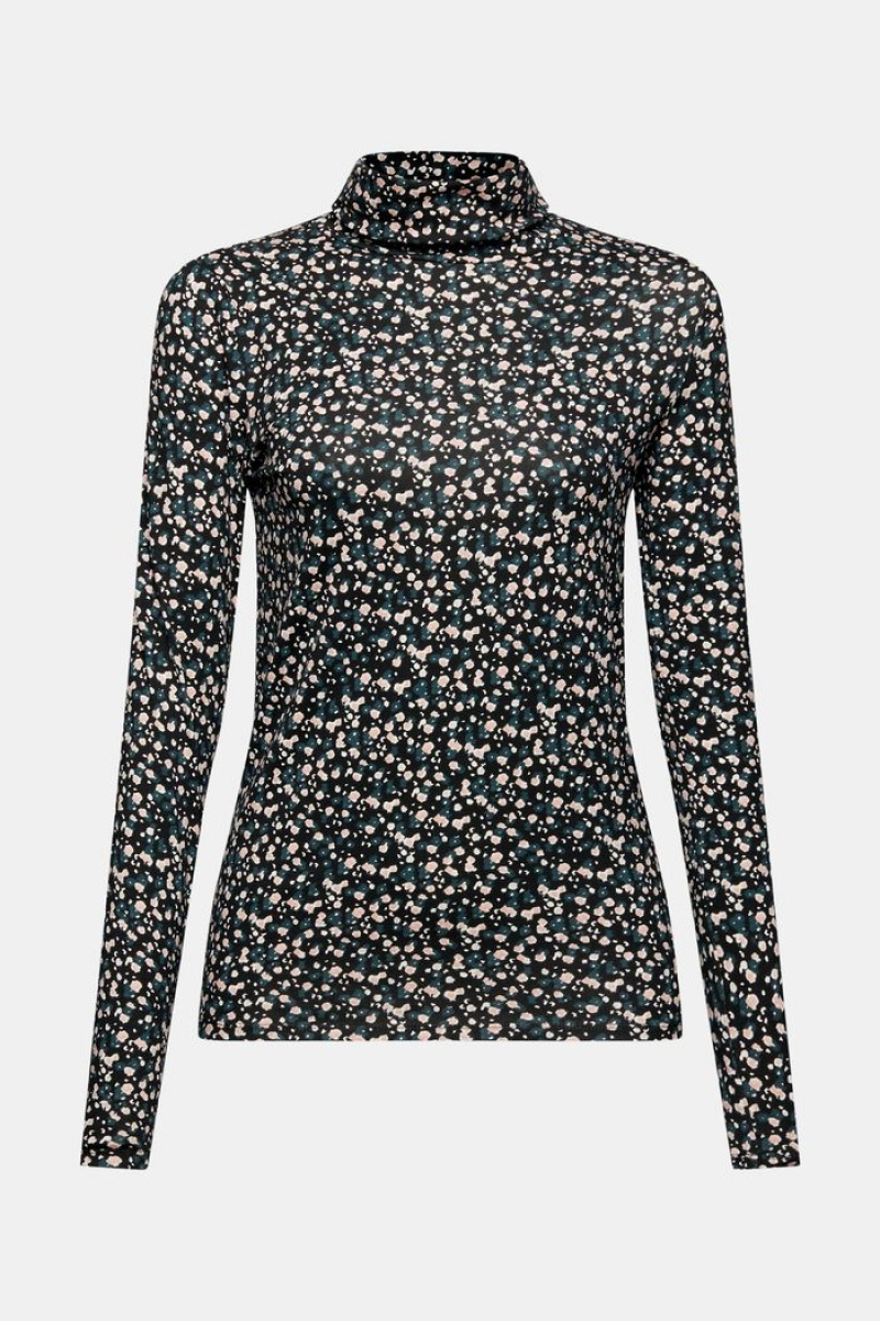 Dámské Topy Esprit Printed Turtleneck Longsleeve Černé | ZKQ928736