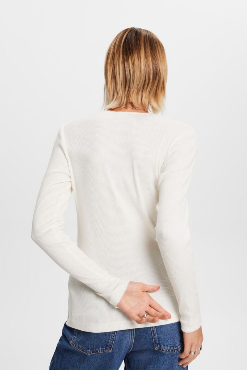 Dámské Topy Esprit Rib-knit Longsleeve Bílé | ATX278549