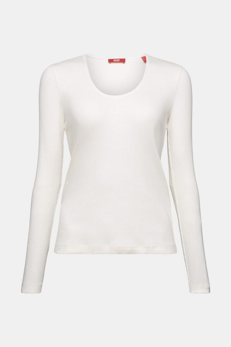 Dámské Topy Esprit Rib-knit Longsleeve Bílé | ATX278549