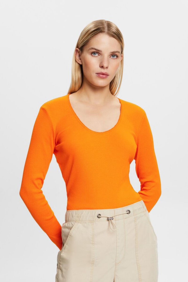 Dámské Topy Esprit Rib-knit Longsleeve Oranžové | NCH083172