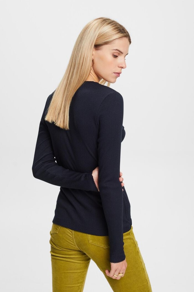 Dámské Topy Esprit Rib-knit Longsleeve Tmavě Blankyt | IRG763425