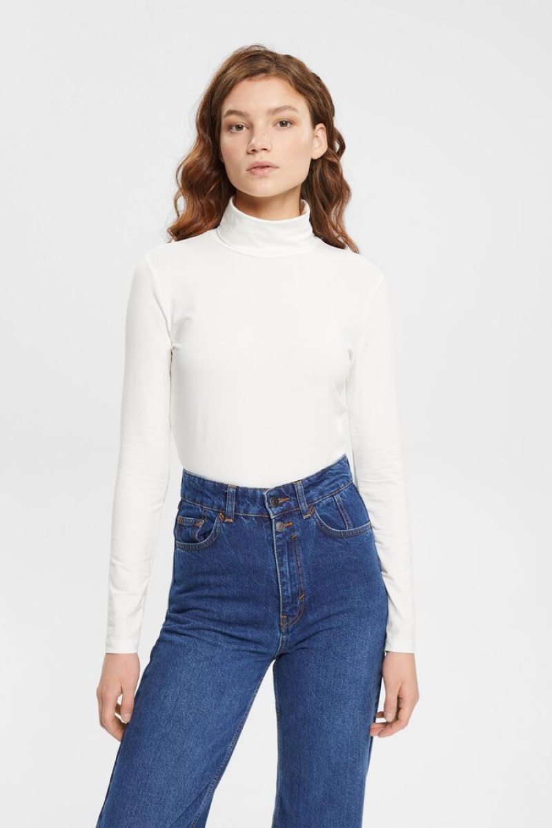 Dámské Topy Esprit Roll Neck Long Sleeve Bílé | DAV470568