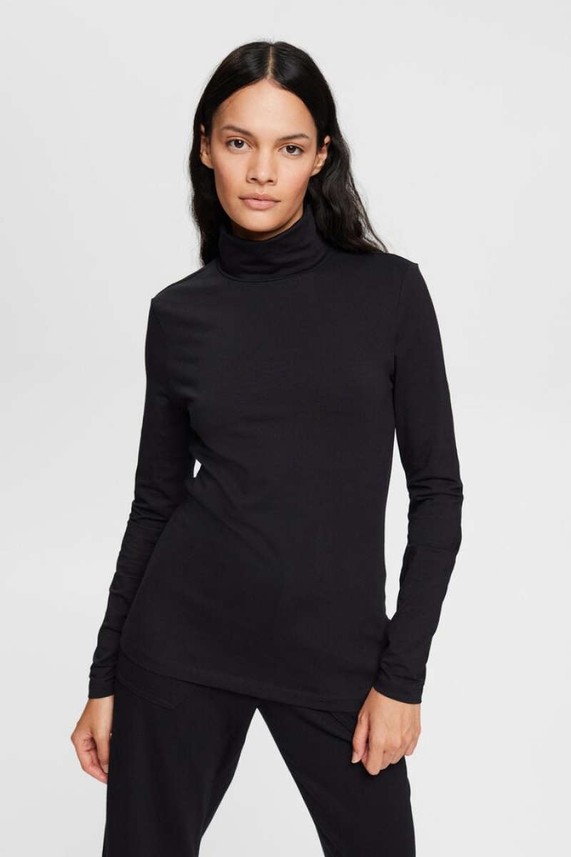 Dámské Topy Esprit Roll Neck Long Sleeve Černé | FBO570382