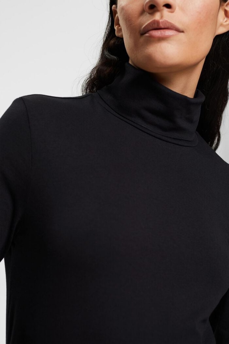 Dámské Topy Esprit Roll Neck Long Sleeve Černé | FBO570382