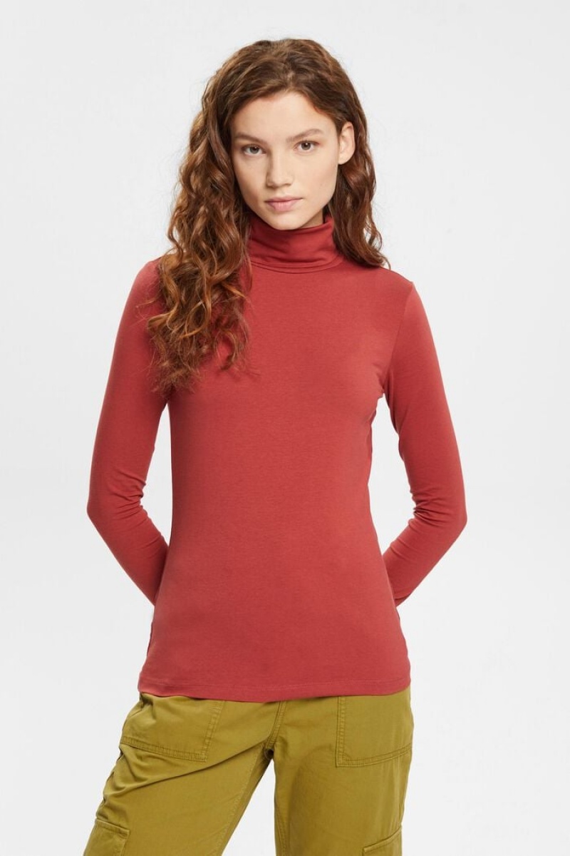 Dámské Topy Esprit Roll Neck Long Sleeve Červené | KSB670589