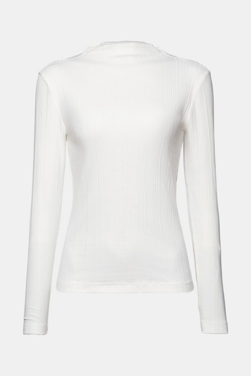 Dámské Topy Esprit Žebrovaný Long Sleeve Bílé | YIL673495