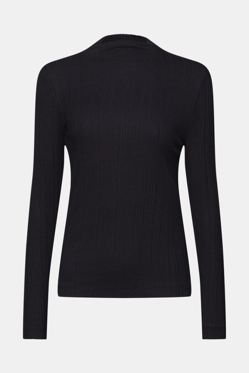 Dámské Topy Esprit Žebrovaný Long Sleeve Černé | GEU046751