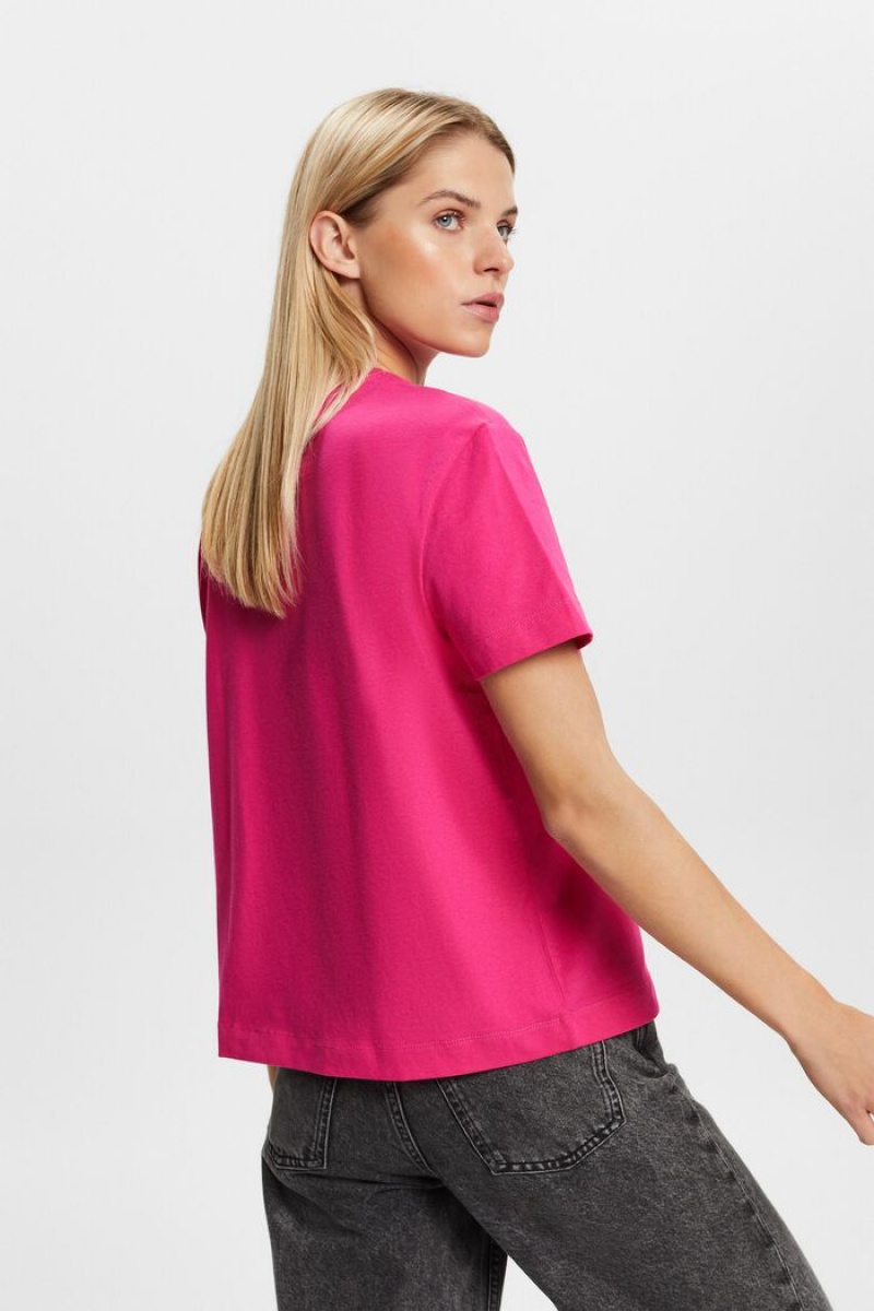 Dámské Tričko Esprit Crew Neck Krátké Sleeve Růžové Fuchsie | XZM153904