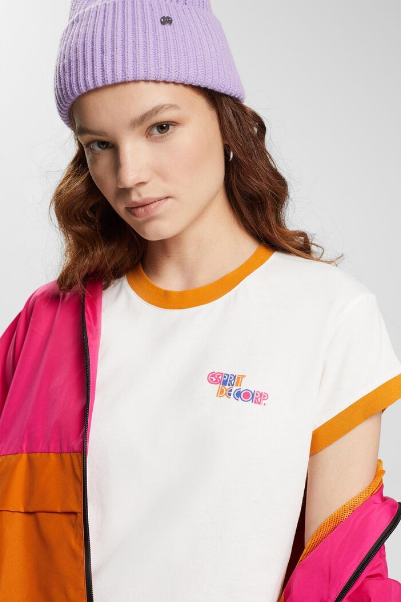 Dámské Tričko Esprit Cropped Logo,100% Bavlněné Bílé | WEV063821