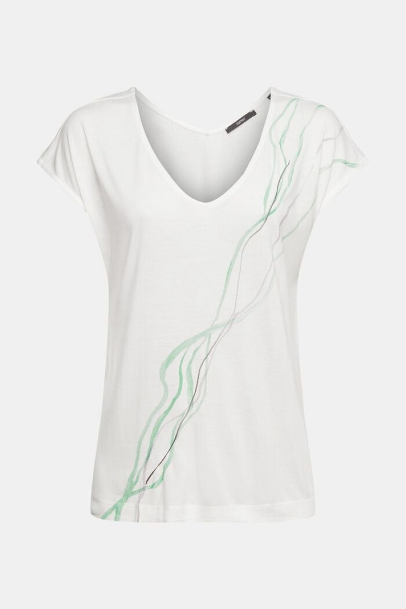 Dámské Tričko Esprit Printed V-neck Bílé | ZAP395026