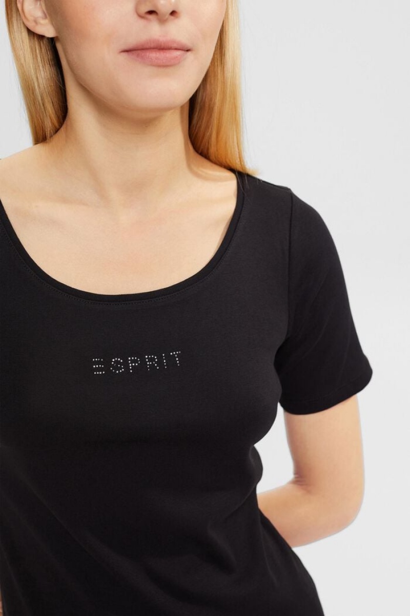 Dámské Tričko Esprit Rhinestones Logo Černé | AVT937042