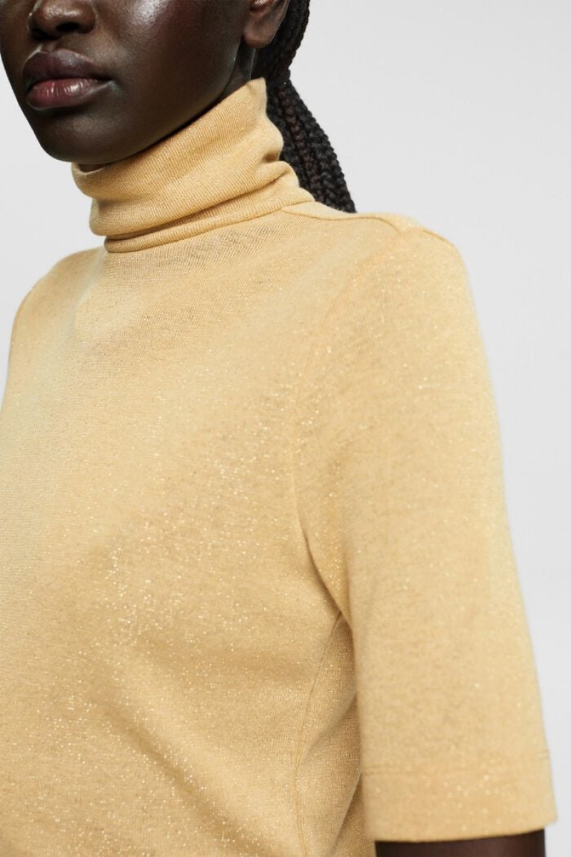 Dámské Tričko Esprit Roll Neck With Glitter Effect Zlaté | PGN463281