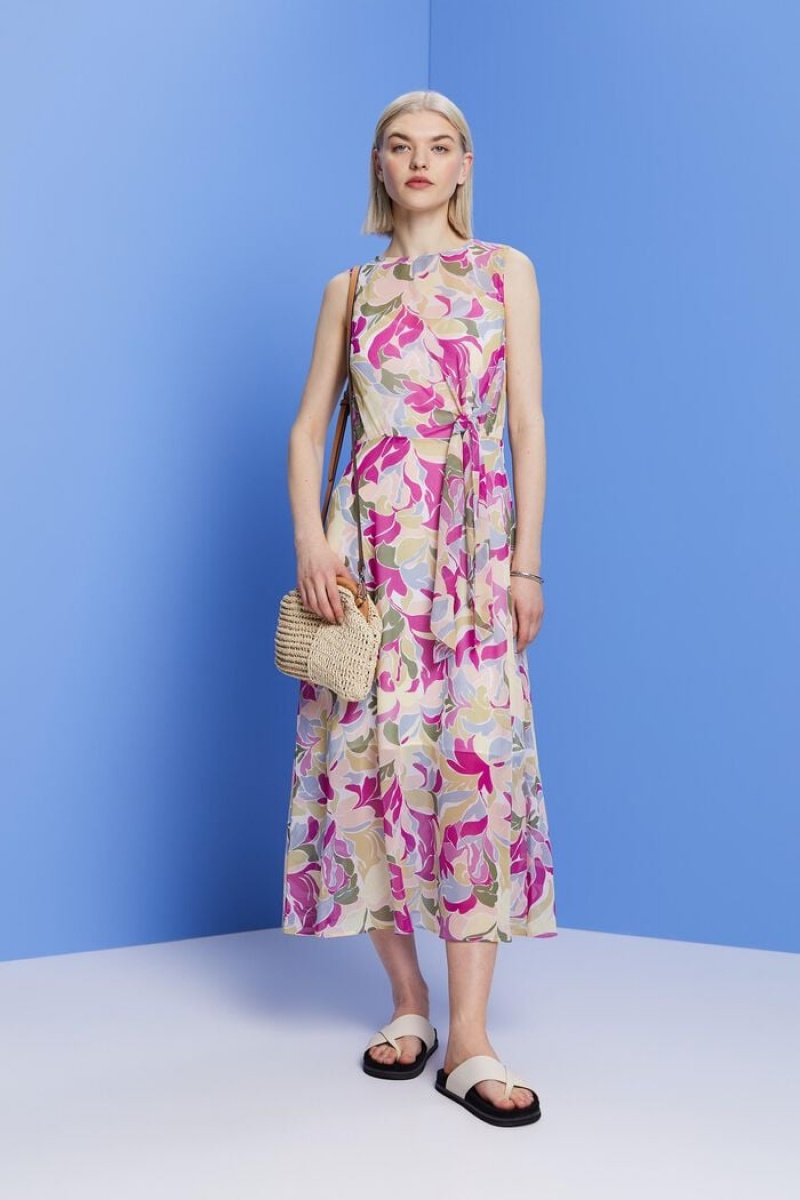 Dámské Šaty Esprit Chiffon Midi With A Knot Detail Světle Blankyt Levandule | HCJ410583