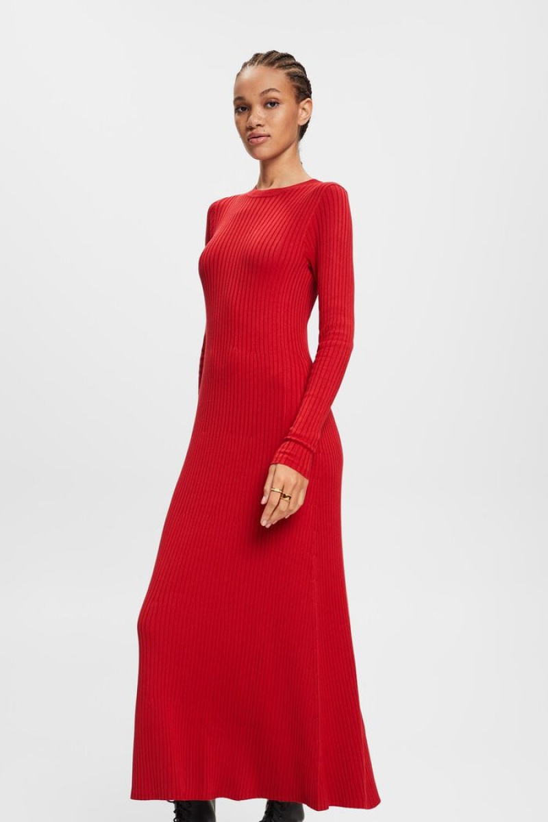 Dámské Šaty Esprit Rib-knit Maxi Tmavě Červené | COR309761