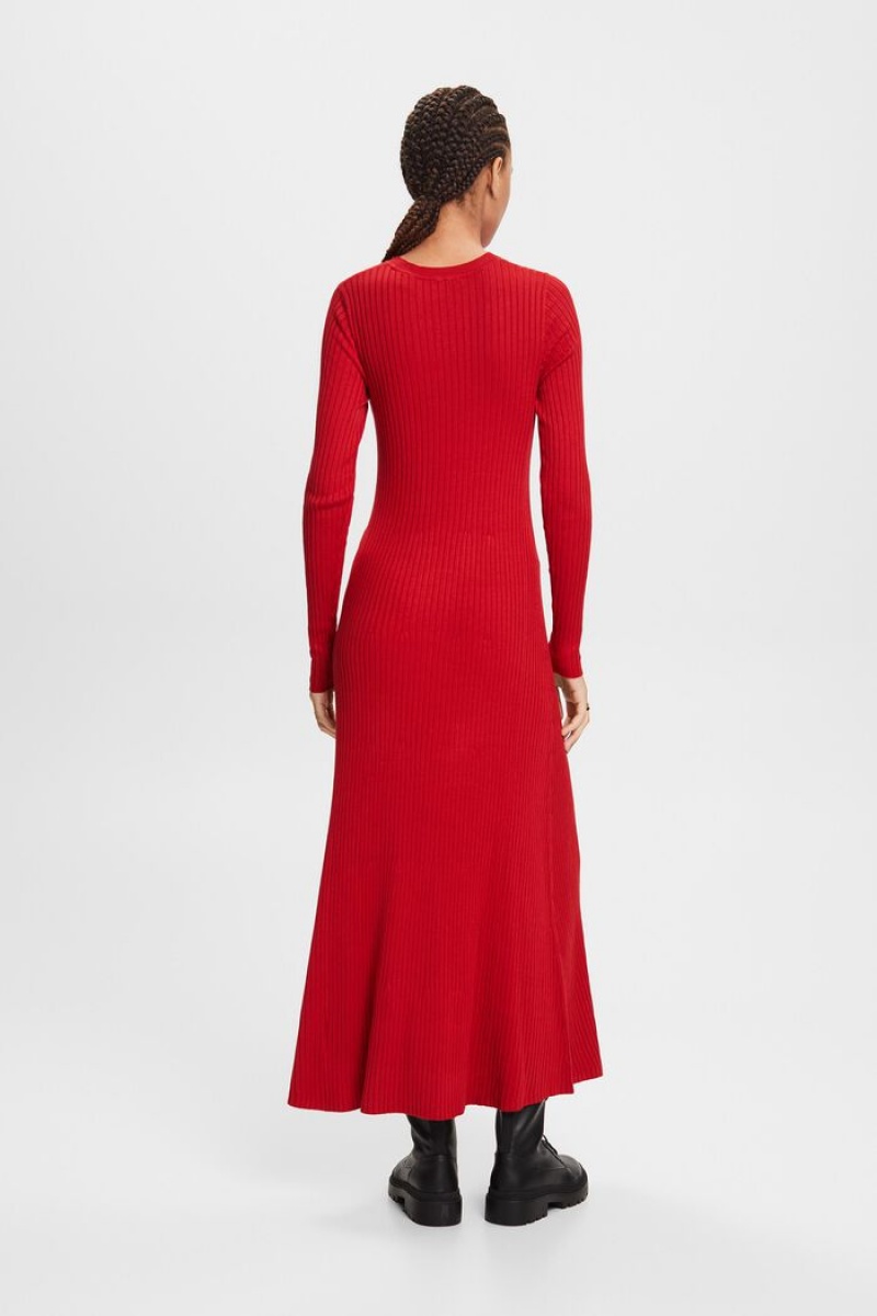 Dámské Šaty Esprit Rib-knit Maxi Tmavě Červené | COR309761