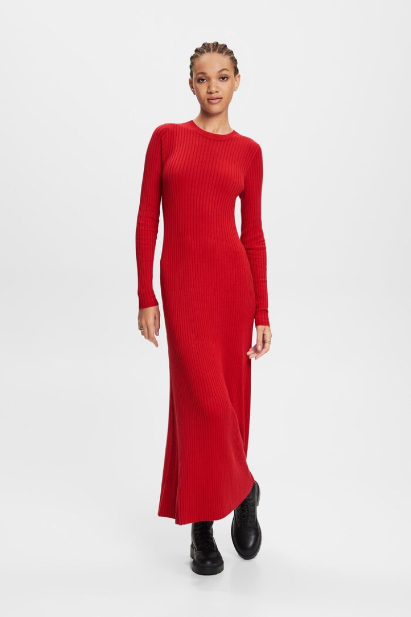 Dámské Šaty Esprit Rib-knit Maxi Tmavě Červené | COR309761