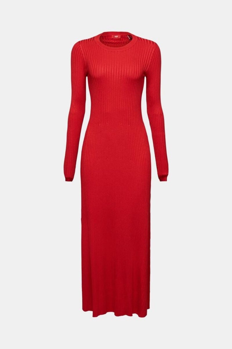 Dámské Šaty Esprit Rib-knit Maxi Tmavě Červené | COR309761