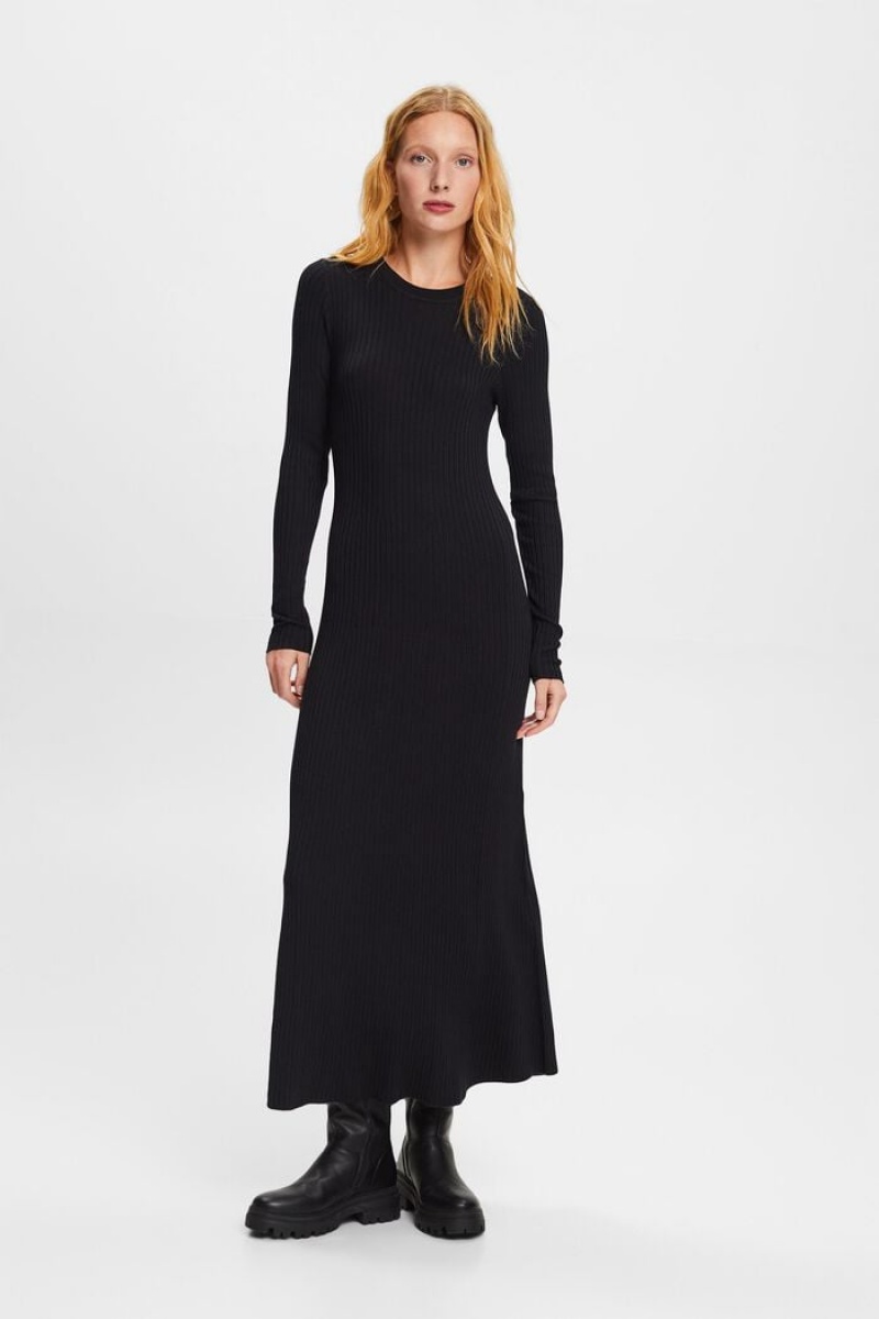 Dámské Šaty Esprit Rib-knit Maxi Černé | VJH376108