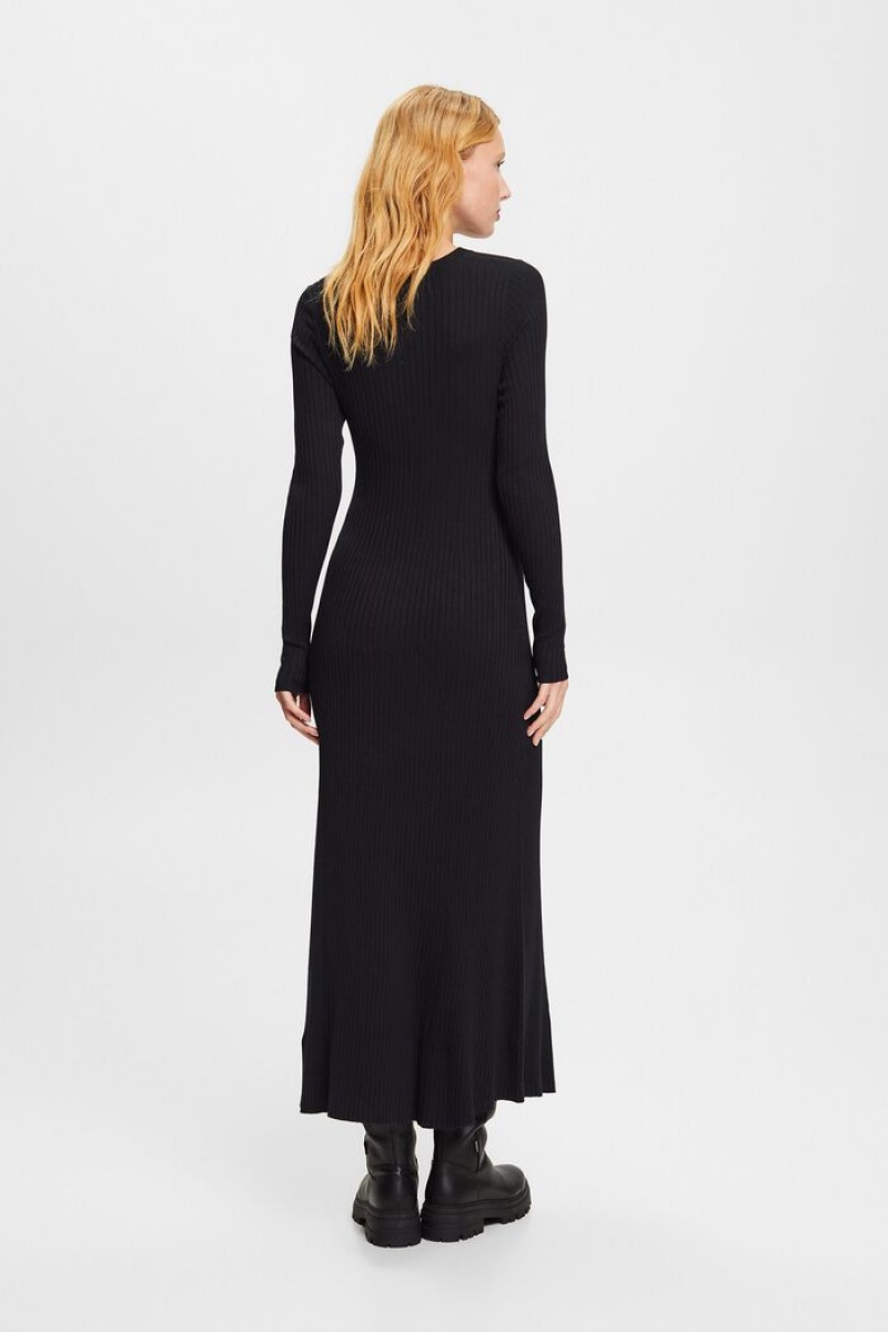 Dámské Šaty Esprit Rib-knit Maxi Černé | VJH376108