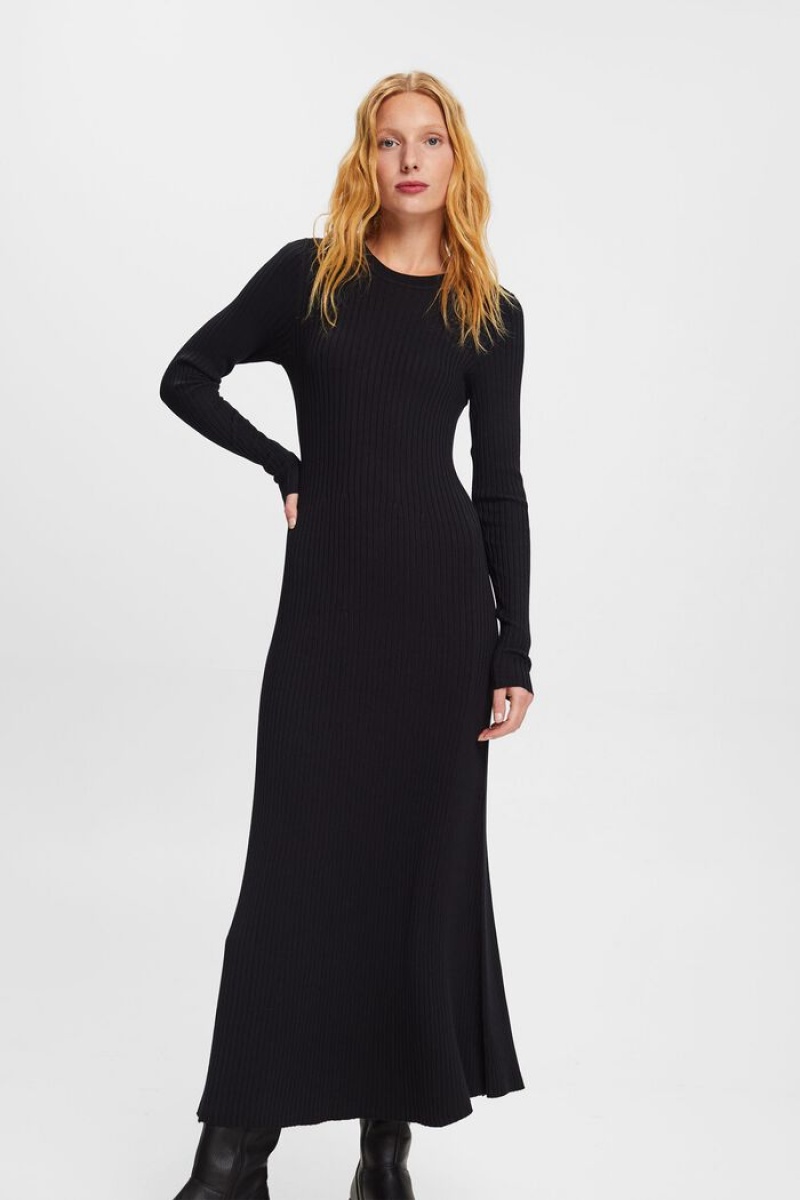 Dámské Šaty Esprit Rib-knit Maxi Černé | VJH376108