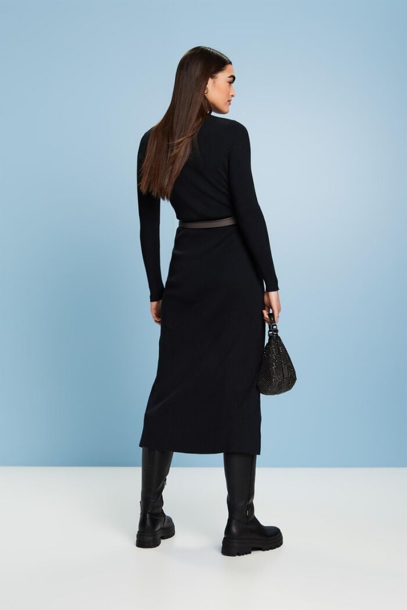 Dámské Šaty Esprit Rib-knit Midi Černé | CWY795104