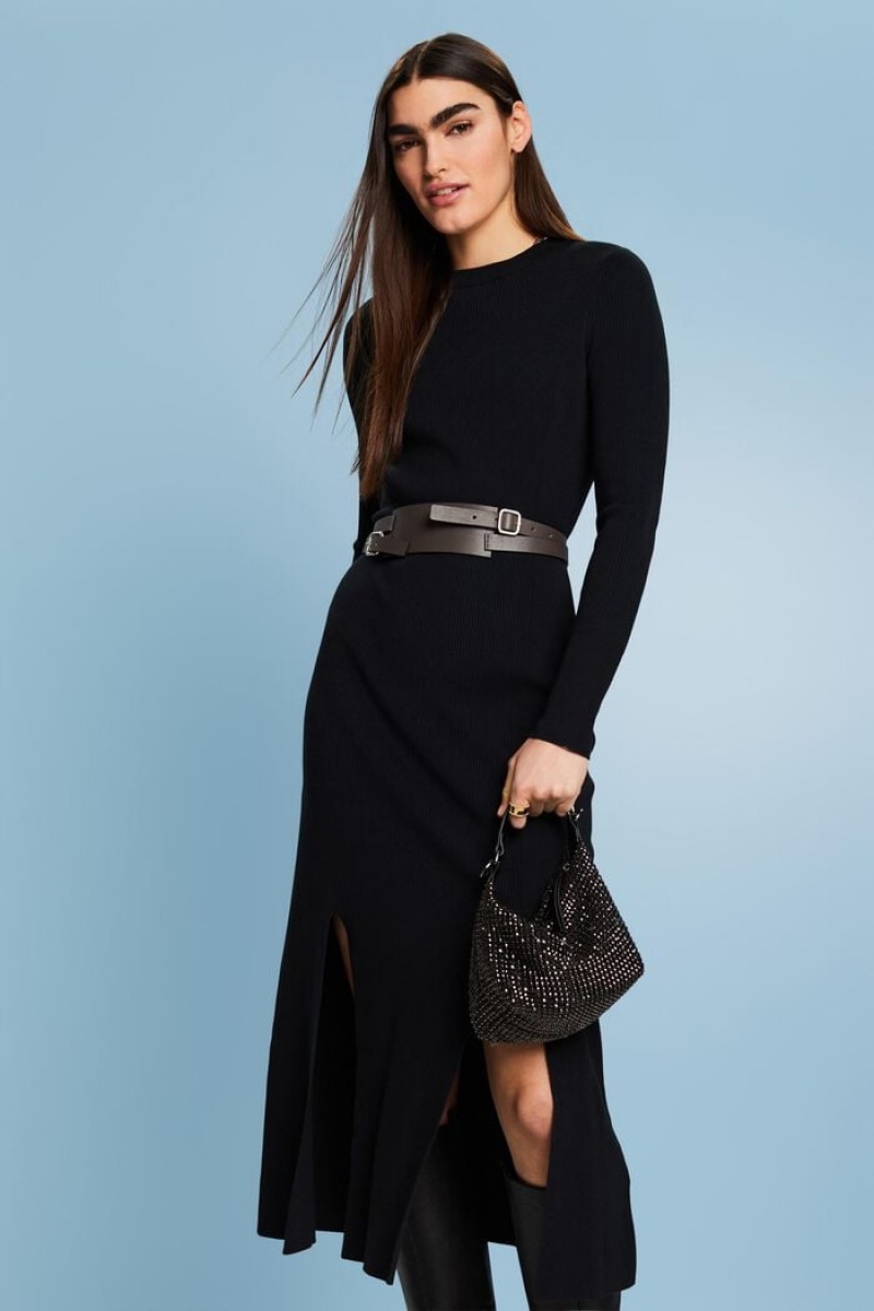 Dámské Šaty Esprit Rib-knit Midi Černé | CWY795104