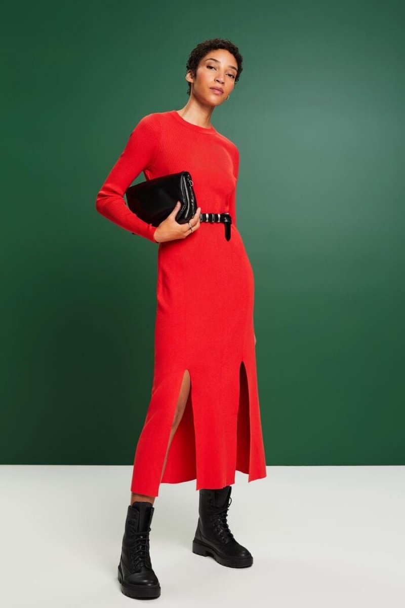 Dámské Šaty Esprit Rib-knit Midi Červené | OPT961508