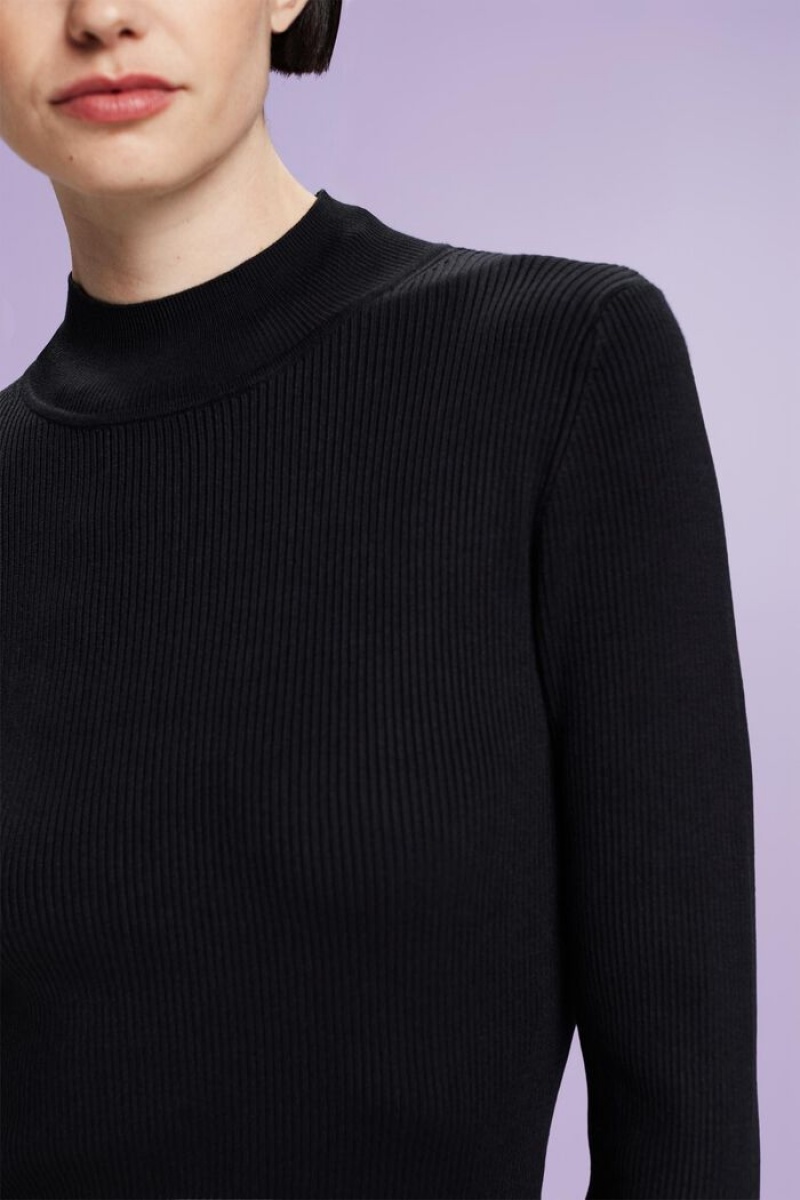 Dámské Šaty Esprit Rib-knit Mockneck Mini Černé | YNH874159