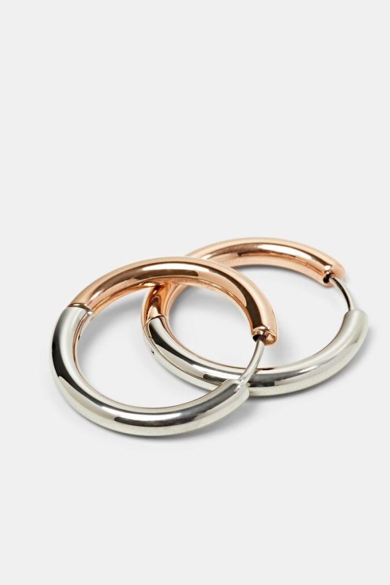 Dámské Šperky Esprit Bi-color Hoop Earrings,Stainless Steel Růžové Zlaté | FTD297608