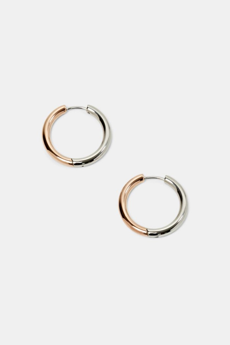 Dámské Šperky Esprit Bi-color Hoop Earrings,Stainless Steel Růžové Zlaté | FTD297608