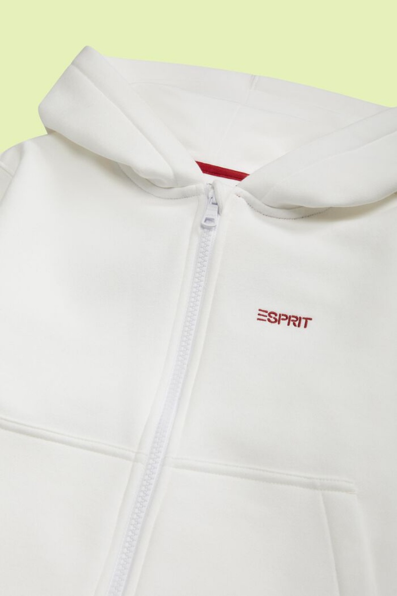 Dětské Mikina s Kapucí Esprit Logo Zip Up Bílé | UZF031485