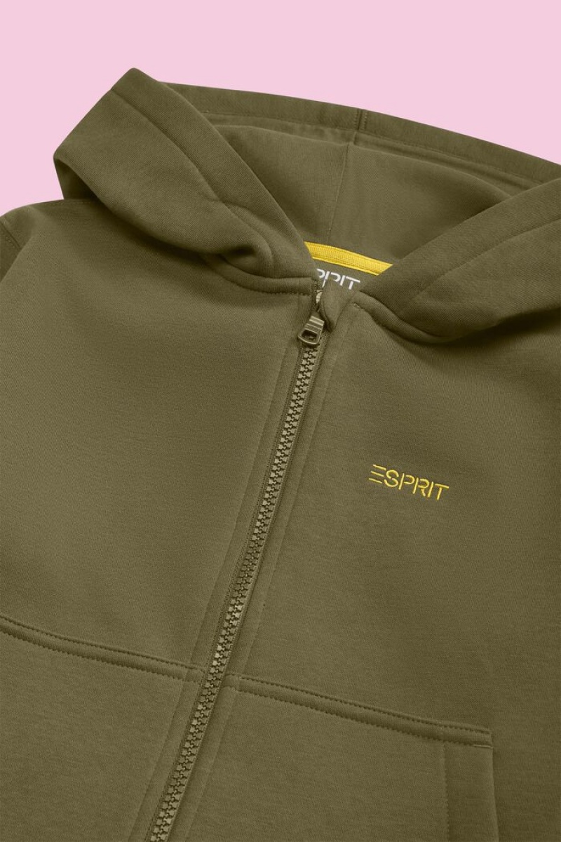 Dětské Mikina s Kapucí Esprit Logo Zip Up Olivy Zelené | AOS367215