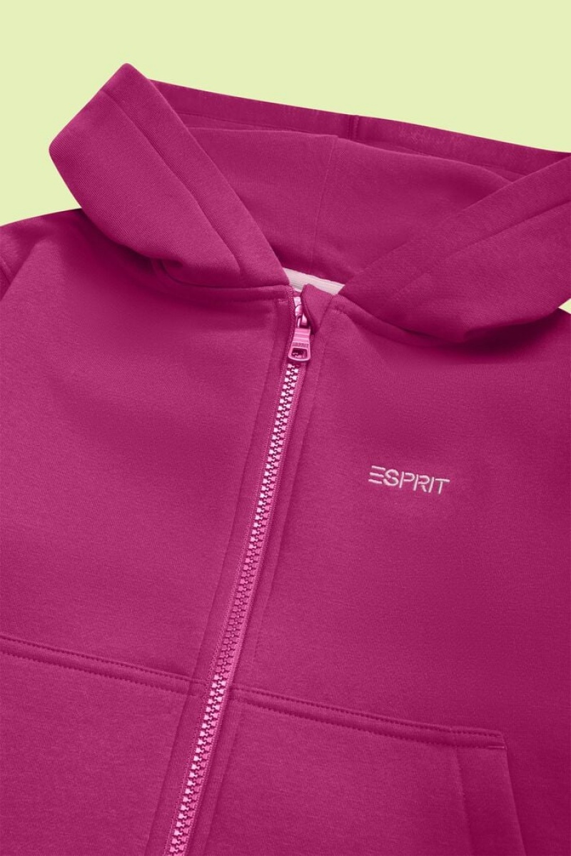 Dětské Mikina s Kapucí Esprit Logo Zip Up Růžové Fuchsie | HZN127590