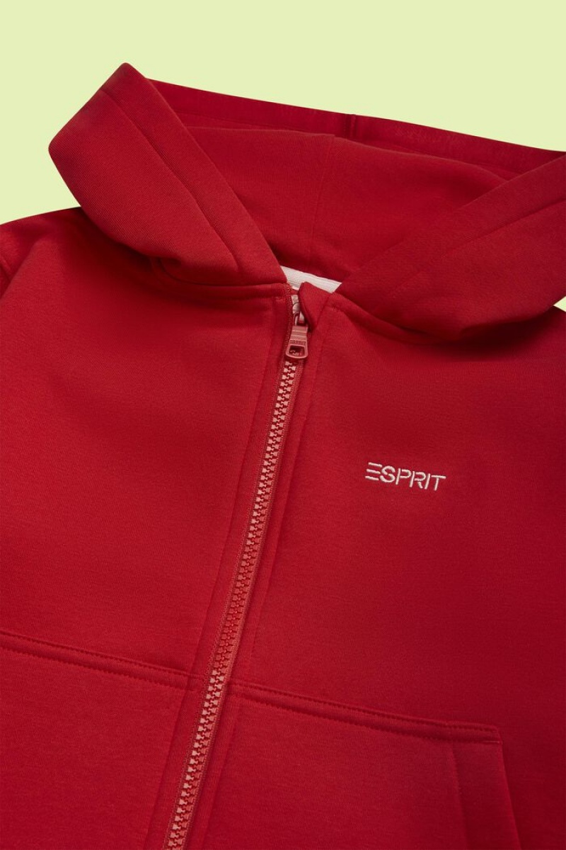 Dětské Mikina s Kapucí Esprit Logo Zip Up Tmavě Červené | IKS496758