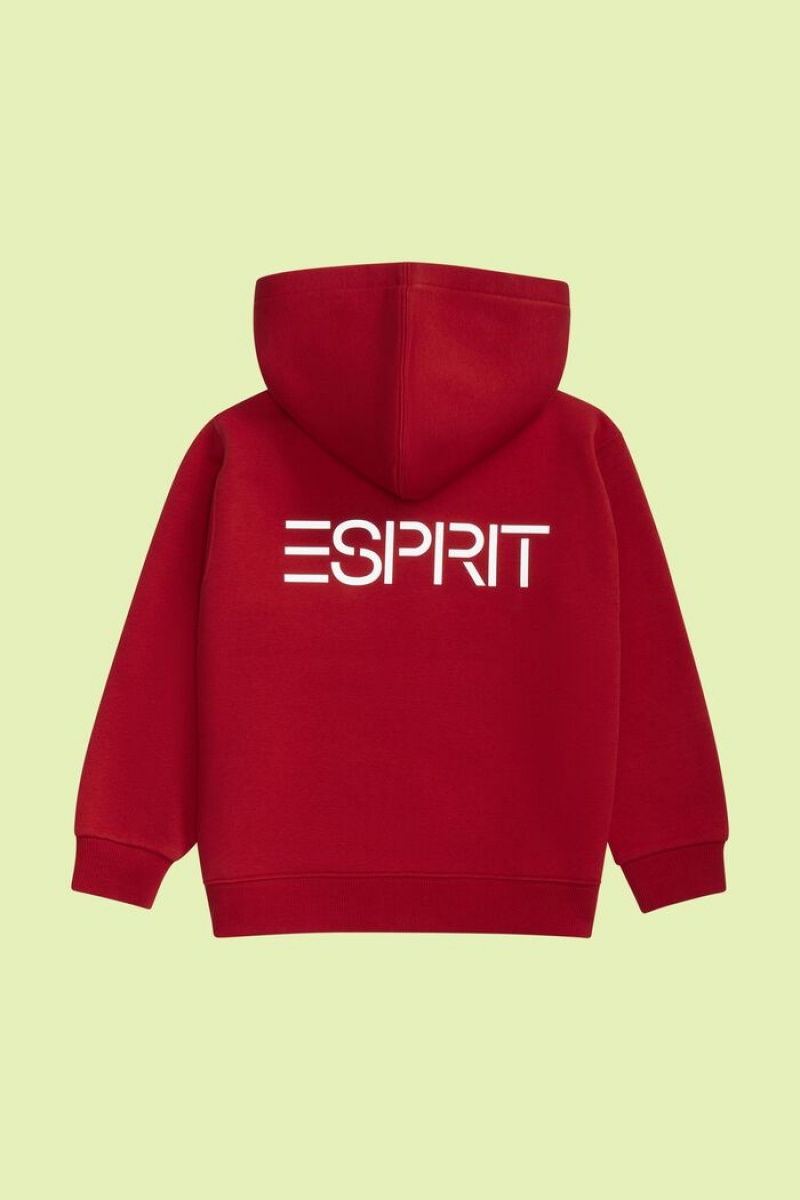 Dětské Mikina s Kapucí Esprit Logo Zip Up Tmavě Červené | IKS496758