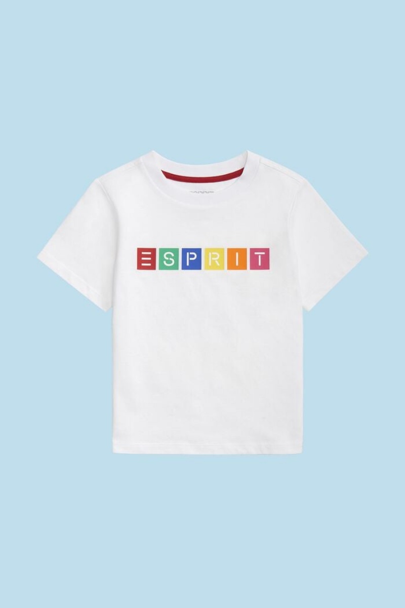 Dětské Tričko Esprit Organic Bavlněné Geometric Logo Bílé | CNJ947263