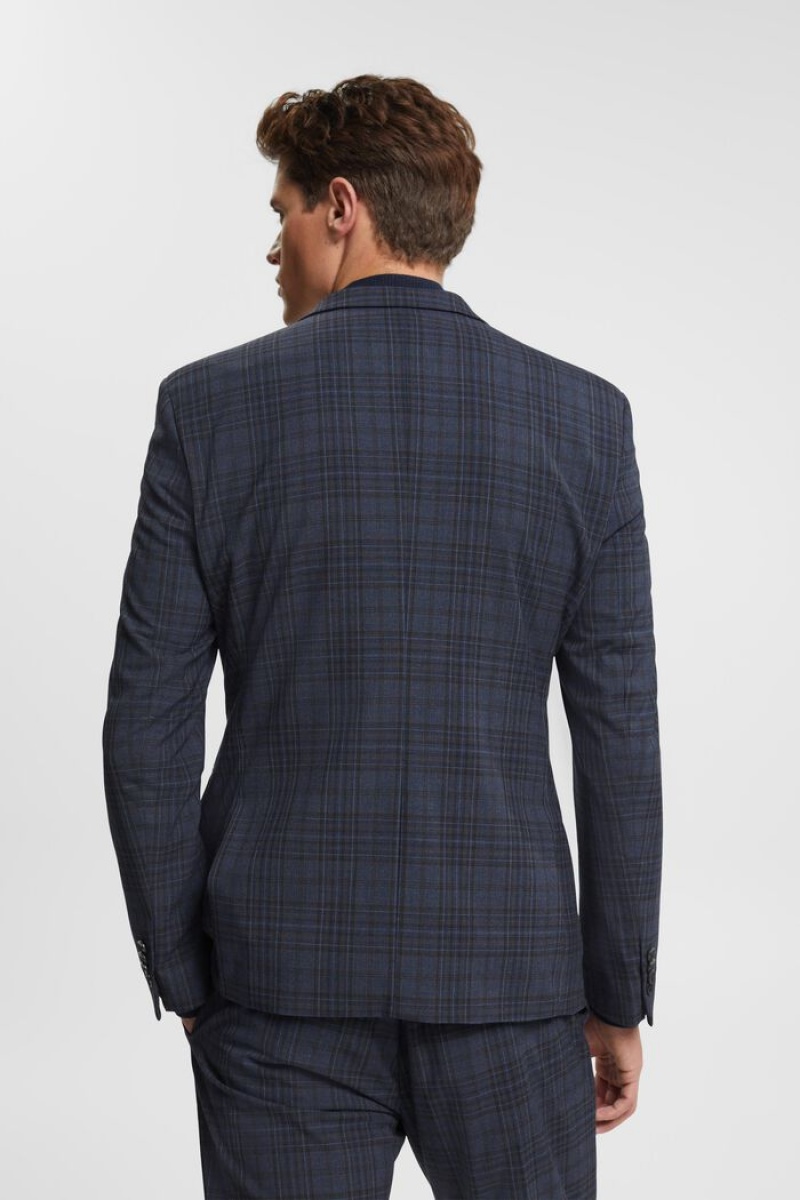 Pánské Blejzry Esprit Mix & Match: Checkered Single-breasted Tmavě Blankyt | ALE057921