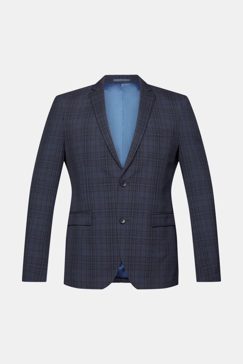 Pánské Blejzry Esprit Mix & Match: Checkered Single-breasted Tmavě Blankyt | ALE057921